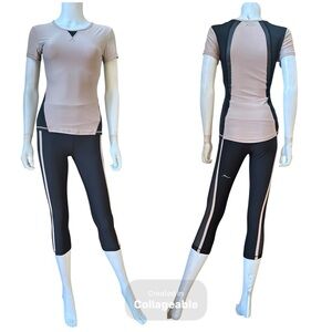 X by Gottex Black and Tan Mesh Insert Athletic Leggings, NWOT, S